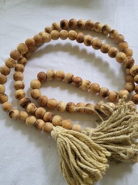 Natural Wood Bead Garland with Tassels
